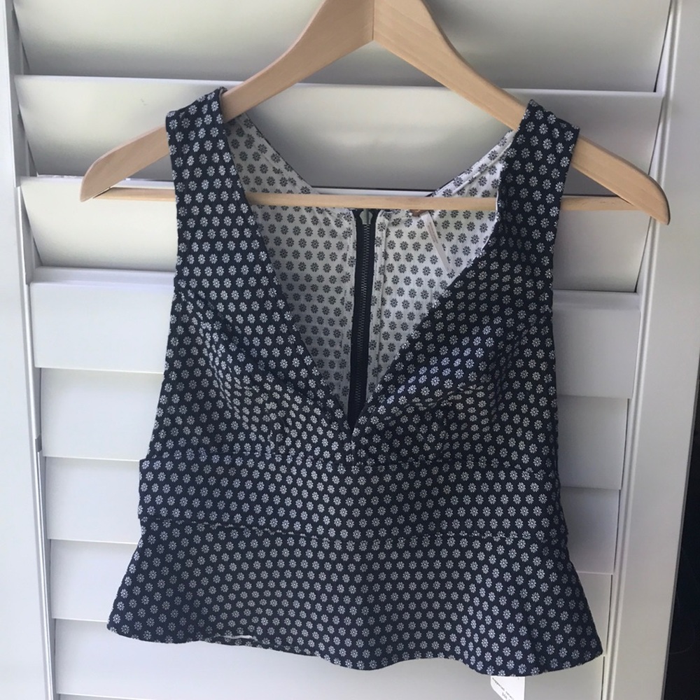 Free People Black and White Sleeveless Crop Top